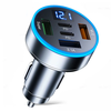 JMG 250W 5-Port USB PD Car Charger Adapter 3USB-A+2USB-C PD QC3.0 Fast Charging with Blue LED Digital Display for iPhone