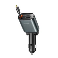 Joyroom 45W 3-In-1 Retractable Cable Car Charger Car Fast Charging Charger Retractable Car Charger Car Adapter for iP16e
