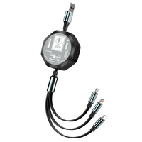 JTX-0140 100W USB-A to iP/Micro/Type-C Retractable Cable Fast Charging Data Transmission Pure Copper Core Line 1.2M Long