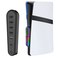 JYS JYS-P5231 6-in-1 USB Hub for PS5 Slim/Pro with 5xUSB2.0+USB3.0 Type-C Port Plug and Play RGB Lighting Expansion Fast