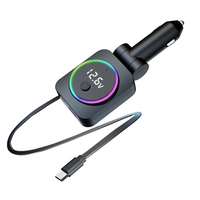 K38 4-in-1 Retractable Car Charger USB PD30W QC3.0 Type C Cable Ambient Lighting for Mobile Phone Fast Charge Car Plug Q