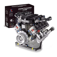 K96206 V8 Engine Model Brick MOC Technical Car Building Block for Lamborghini with LED Lights App Controlled Assembly Ki