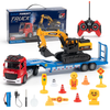 KFPLAN 689-964A Alloy Trailer Engineering Transporter RC Car Flatbed Remote Control Model with RC Excavator Children Toy