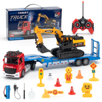 KFPLAN 689-964A Alloy Trailer Engineering Transporter RC Car Flatbed Remote Control Model with RC Excavator Children Toy