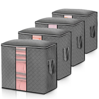 KING DO WAY 4Pcs Non-woven Fabric Clothes Storage Bag Foldable High Capacity Quilt Storage Bag Portable Storage Containe