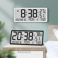 Large LCD Digital Wall Clock Temperature Humidity Display Alarm Clock Hanging/Desktop Digital Clock Plugged in Electroni