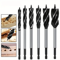 LAVIE 6PCS 6.35mm Shank Twist Bit Auger Drill Bits 4 Flutes Drilling Cut 10-20mm Cutting Diameter Carpenter Joiner Tool