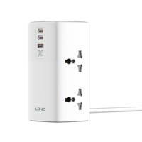 LDNIO 7 in 1 2500W Tower Extension Power Socket 70W Charging Station USB Power Strip with 4 Outlets and 2USB-C+USB-A Por