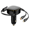 LDNIO C107 30W 2-in-1 Retractable Car Charger with iP+Type-C Telescopic Cable Support PD QC3.0 Fast Charging for iPhone