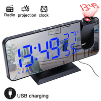 LED Mirror Alarm Clock Big Screen Temperature and Humidity Display with Radio and Time Projection Function Electronic Cl