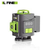 LFINE 4D 16 Line Green Laser Level Class II 515nm Self-Leveling ±1mm at 7m 30M Range 1200mAh Batteries Multi-Purpose Tri