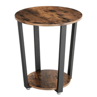 Lusimo Industrial End Table Metal Side Table Laptop Desk Round Sofa Table with Storage Rack Easy Assembly Wooden Accent