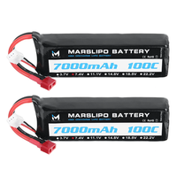 MARSLIPO 7.4V 7000mAh 100C 2S Lipo Battery T Plug with XT60 Adapter for RC Model Toys