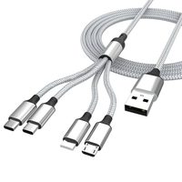 MC-S021 3A USB-A to iP/Micro/Type-C*2 Cable Fast Charging Tinned Copper Core Line 1.2M/1.8M Long for iPhone 16 16 Pro 15