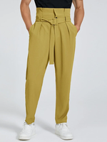 Men Casual Lace Up Belt Big Pocket Wrinkle-Resistant Overalls Pants