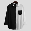 Men Contrast Patchwork Single Pocket Breathable Leisure Shirts