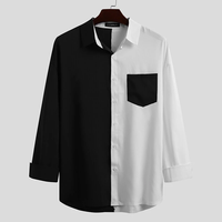 Men Contrast Patchwork Single Pocket Breathable Leisure Shirts