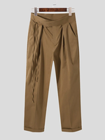 Men Japen Solid Color High Waist Loose Straight Drape Pants