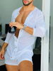 Men Thin Button Up Solid Color Long Sleeve Button Up Jumpsuit