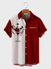 Mens Christmas Santa Claus Print Patchwork Lapel Short Sleeve Shirts
