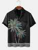 Mens Coconut Tree Print Revere Collar Vacation Short Sleeve Shirts