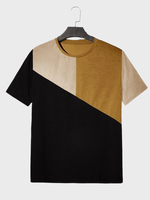 Mens Color Block Patchwork Crew Neck Short Sleeve T-Shirts