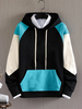 Mens Color Block Patchwork Kangaroo Pocket Casual Drawstring Hoodies