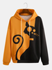 Mens Contrast Cartoon Animal Print Patchwork Kangaroo Pocket Drawstring Hoodies