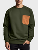 Mens Contrast Chest Pocket Crew Neck Casual Pullover Sweatshirts