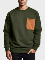 Mens Contrast Chest Pocket Crew Neck Casual Pullover Sweatshirts