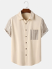 Mens Ethnic Pattern Chest Pocket Corduroy Short Sleeve Shirts