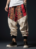 Mens Ethnic Print Patchwork Loose Drawstring Waist Pants