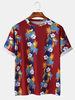 Mens Fashion Floral Printing Crew Neck Breathable Short Sleeve Casual T-Shirts