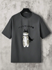 Mens Japanese Cartoon Cat Print Crew Neck Short Sleeve T-Shirts