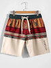 Mens Japanese Geometric Pattern Drawstring Waist Shorts