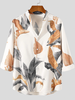 Mens Leaf Print Stand Collar 3/4 Sleeve Shirt