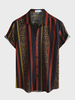 Mens Leopard & Striped Patchwork Lapel Vacation Short Sleeve Shirts
