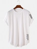 Mens Letter Japanese Print High Low Curved Hem Short Sleeve T-Shirts