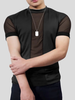 Mens Mesh Patchwork See Through Short Sleeve T-Shirt