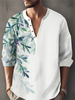 Mens Plant Leaf Print Texture Long Sleeve Henley Shirts