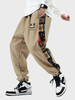 Mens Smile Ethnic Pattern Patchwork Drawstring Waist Loose Pants
