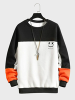 Mens Smile Face Print Color Block Patchwork Pullover Sweatshirts