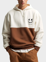 Mens Smile Face Print Patchwork Casual Loose Drawstring Hoodies