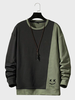 Mens Smile Print Two Tone Patchwork Pullover Sweatshirts