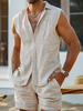 Mens Solid Color Sleeveless Lapel Shirts with Pocket