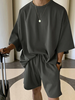 Mens Solid Drop Shoulder Casual Two Piece Outfits
