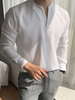 Mens Solid Notched Neck Long Sleeve Shirt