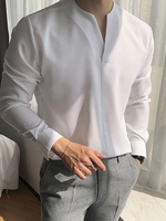 Mens Solid Notched Neck Long Sleeve Shirt