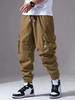 Mens Solid Side Pocket Casual Drawstring Waist Cargo Pants