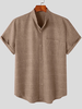 Mens Solid Stand Collar Chest Pocket Short Sleeve Shirt
